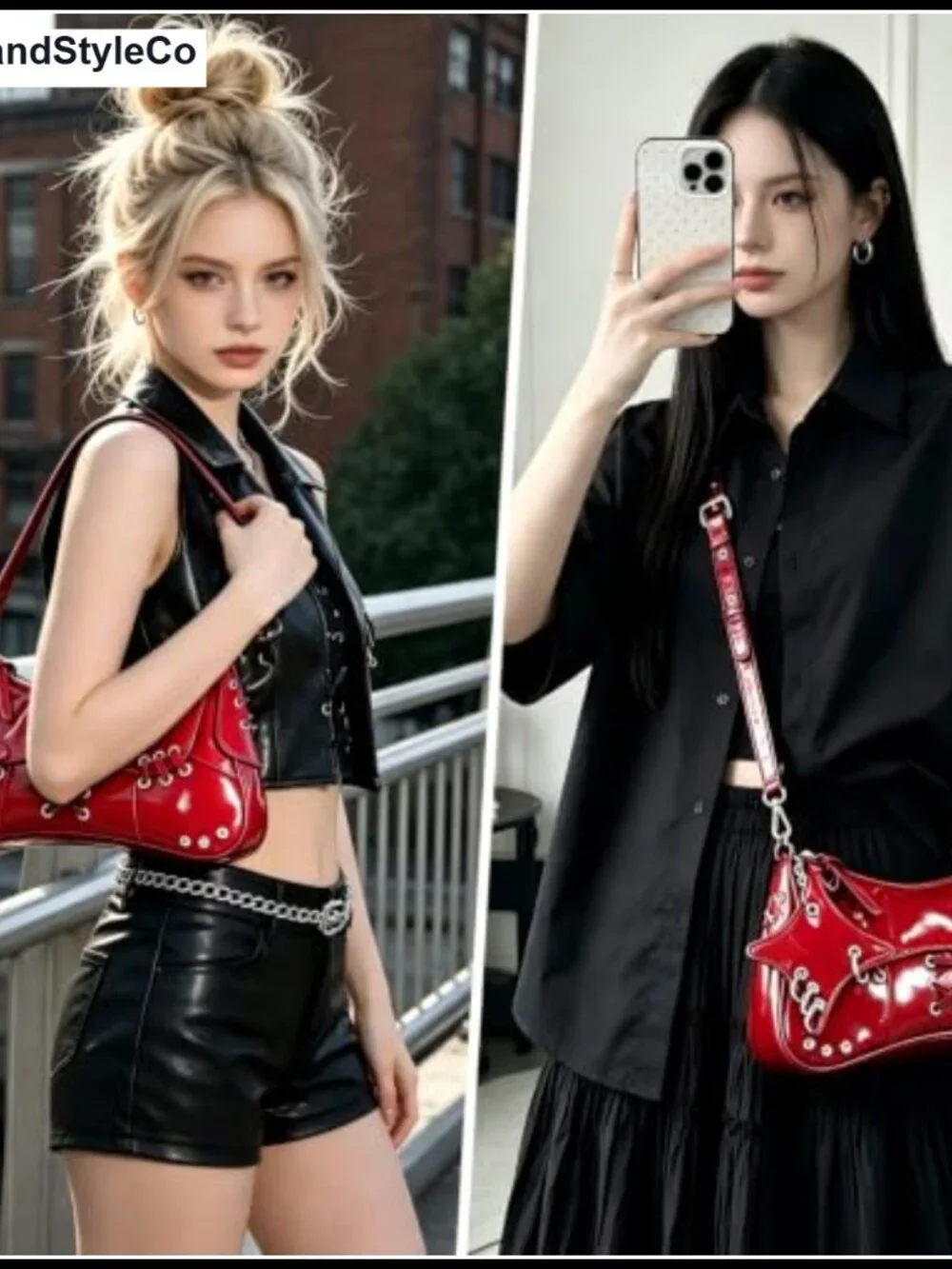 Faux Leather Y2K Punk Hobo Shoulder Bag Gothic Saddle Purse